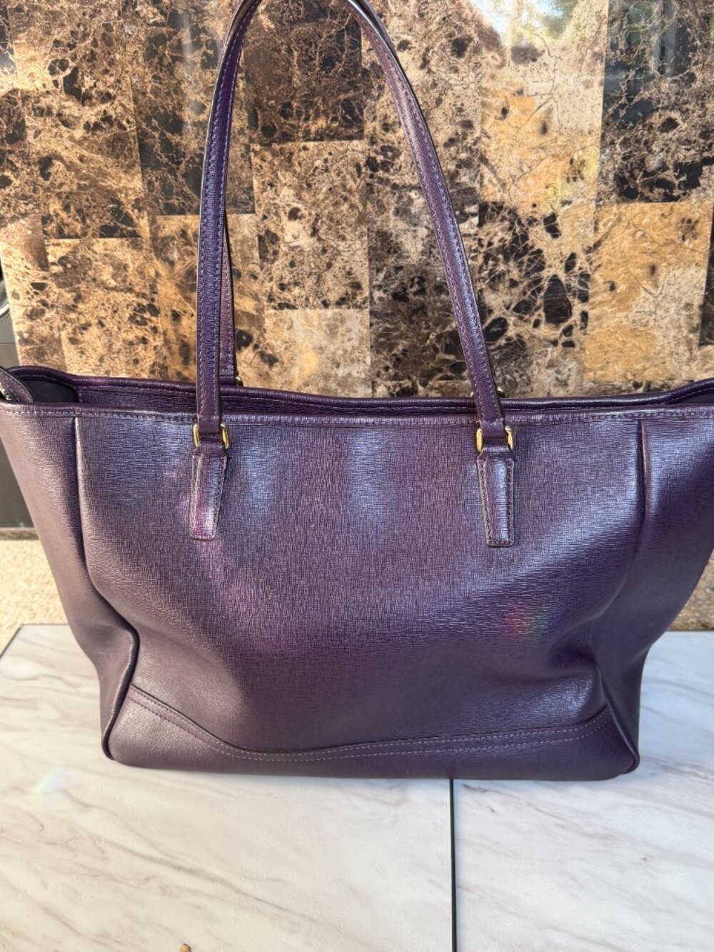 Coach Saffiano Leather City Tote & Wristlet Set in Black Violet/Plum - Like New - Picture 7 of 12